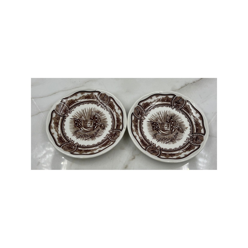 J&G Meakin Americana Style House Ironstone Saucers Brown Transferware Set of 2